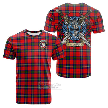 Ruthven Tartan Cotton T-shirt with Family Crest Celtic Skull Style