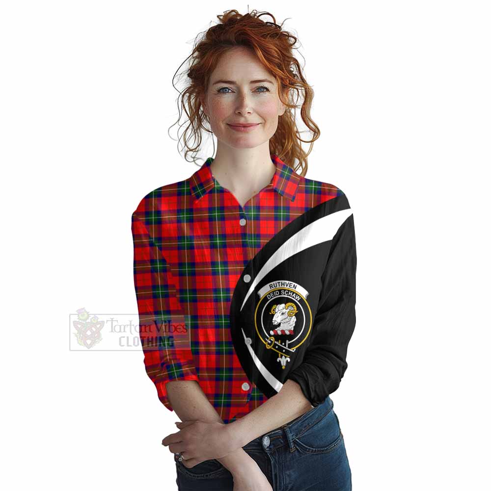 Tartan Vibes Clothing Ruthven Tartan Women's Casual Shirt with Family Crest Circle Style