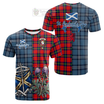 Ruthven Tartan Cotton T-shirt Happy St. Andrew's Day Half Tartan Style