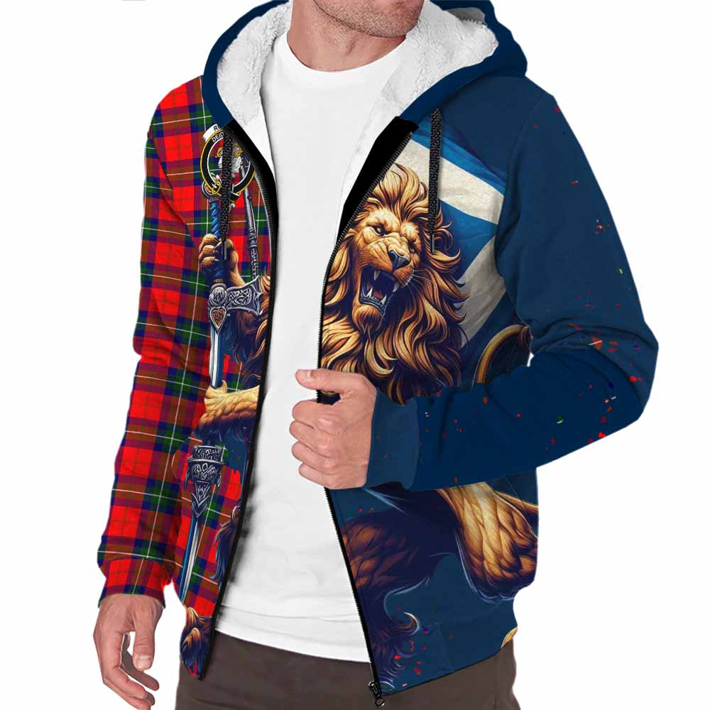 Tartan Vibes Clothing Ruthven Tartan Family Crest Sherpa Hoodie with Scottish Majestic Lion