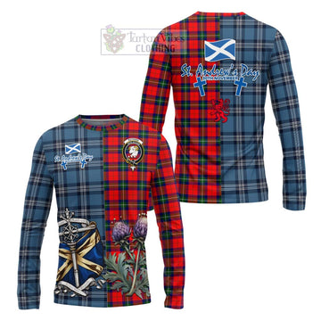 Ruthven Tartan Long Sleeve T-Shirt Happy St. Andrew's Day Half Tartan Style