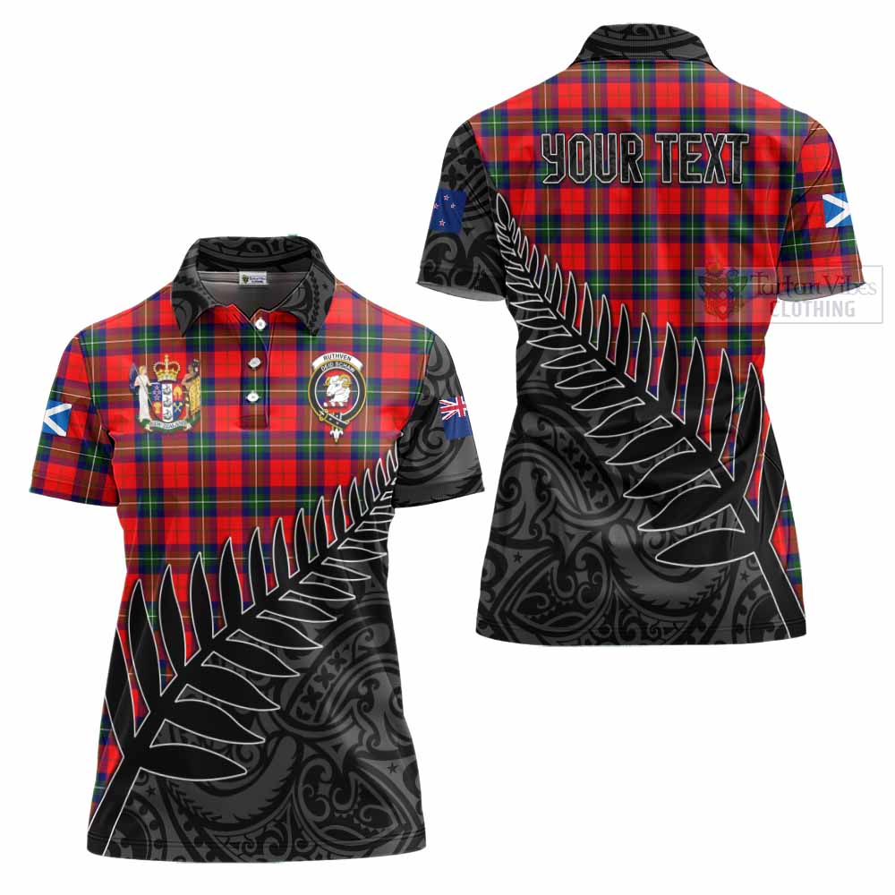 Tartan Vibes Clothing Ruthven Crest Tartan Women's Polo Shirt with New Zealand Silver Fern Half Style