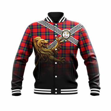 Ruthven Crest Tartan Baseball Jacket with Golden Lion Emblem Celtic Style Unisex - Tartan Vibes Clothing