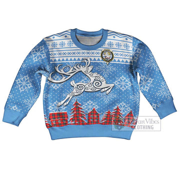 Ruthven Clan Christmas Kid Ugly Sweater with Tartan and Celtic Reindeer Style