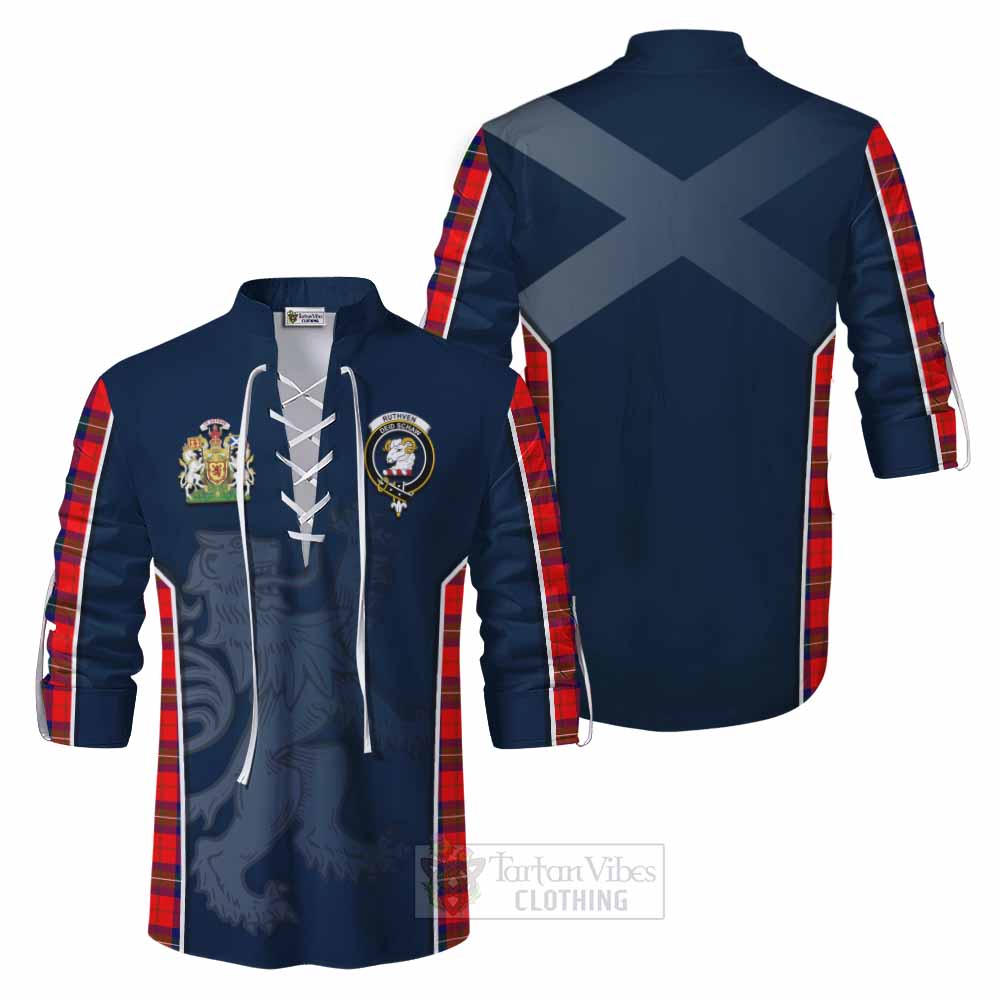 Tartan Vibes Clothing Ruthven Tartan Ghillie Kilt Shirt with Family Crest and Lion Rampant Vibes Sport Style