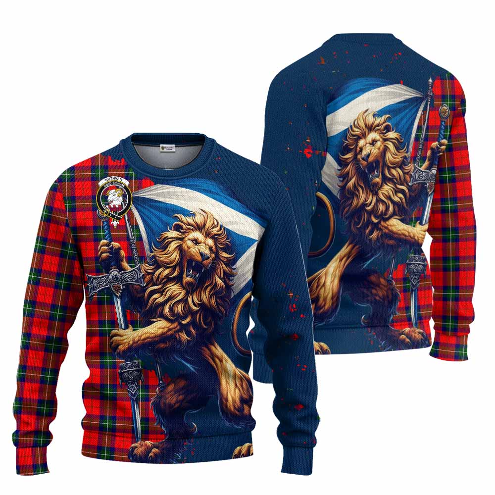 Tartan Vibes Clothing Ruthven Tartan Family Crest Knitted Sweater with Scottish Majestic Lion