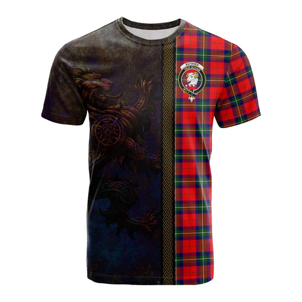 Ruthven Tartan Family Crest Cotton T-shirt Alba Gu Brath Be Brave Lion Ancient Style Kid's Shirt - Tartan Vibes Clothing