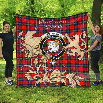 Ruthven Tartan Quilt with Family Crest and Scottish Symbol Style