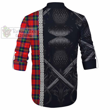 Ruthven Tartan Ghillie Kilt Shirt with Family Crest Cross Sword Thistle Celtic Vibes - Tartan Vibes Clothing