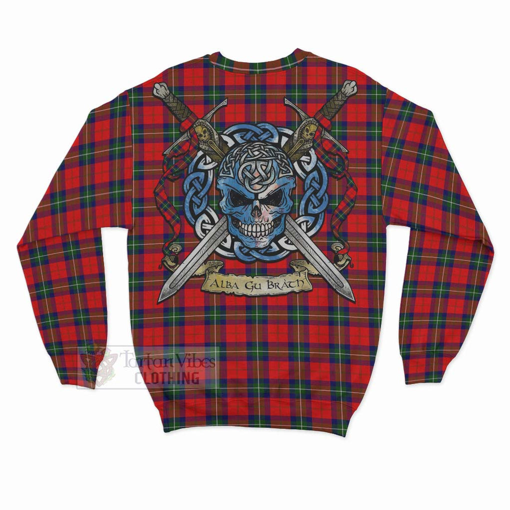 Tartan Vibes Clothing Ruthven Tartan Sweatshirt with Family Crest Celtic Skull Style