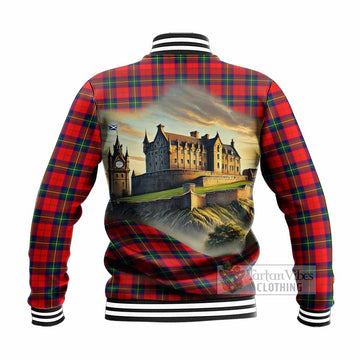 Ruthven Tartan Family Crest Baseball Jacket with Scottish Ancient Castle Style - Tartan Vibes Clothing