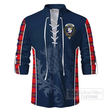 Ruthven Tartan Ghillie Kilt Shirt with Family Crest and Scottish Thistle Vibes Sport Style - Tartan Vibes Clothing