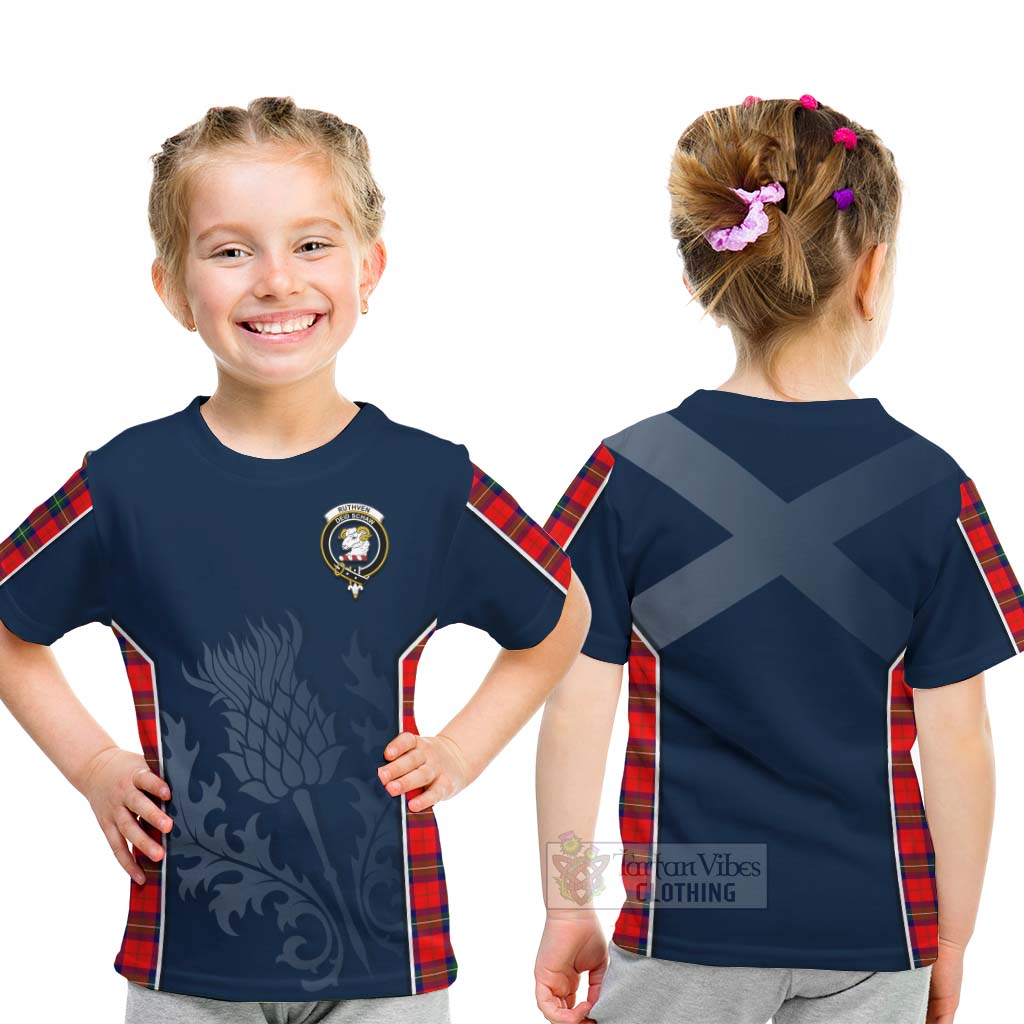 Tartan Vibes Clothing Ruthven Tartan Kid T-Shirt with Family Crest and Scottish Thistle Vibes Sport Style