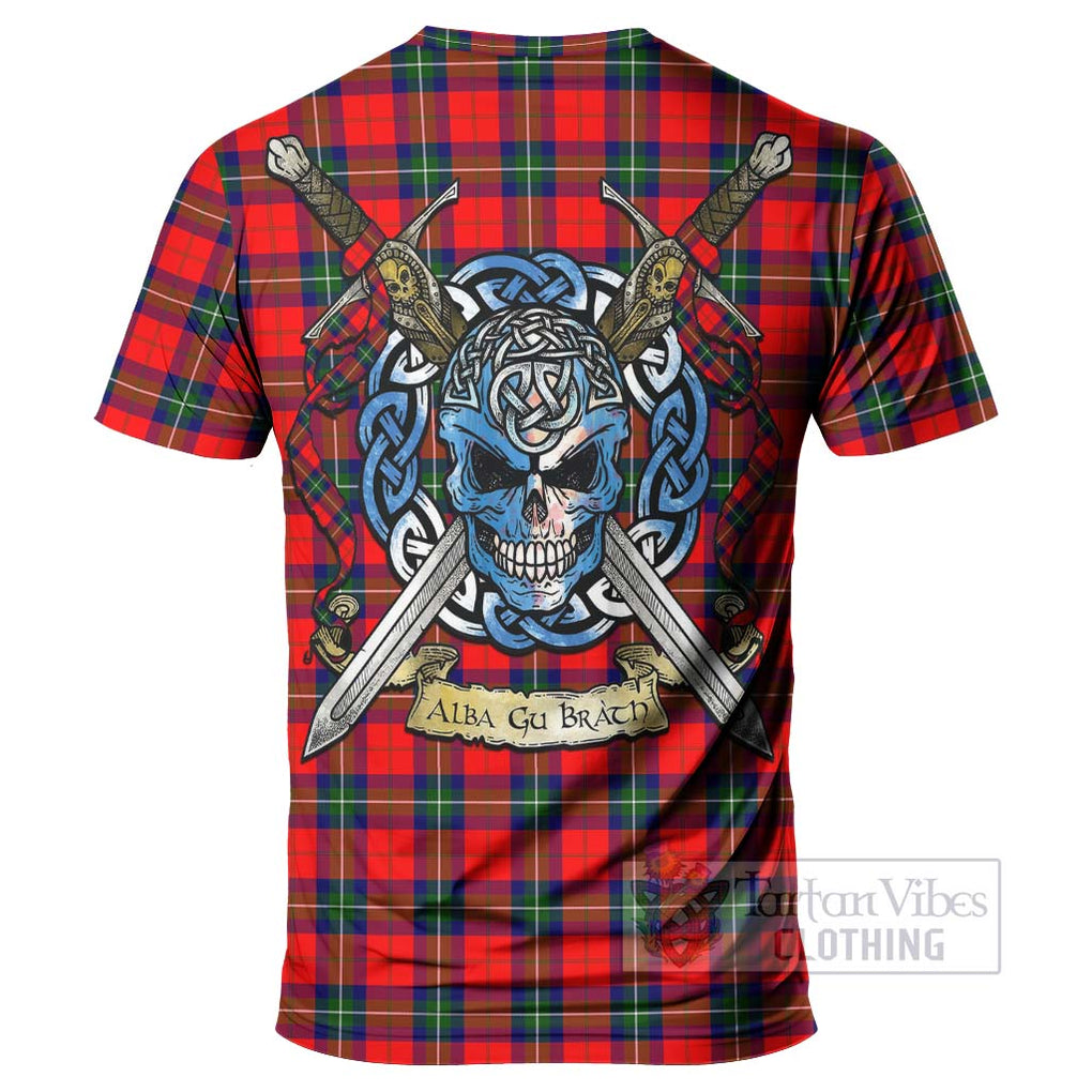 Tartan Vibes Clothing Ruthven Tartan T-Shirt with Family Crest Celtic Skull Style