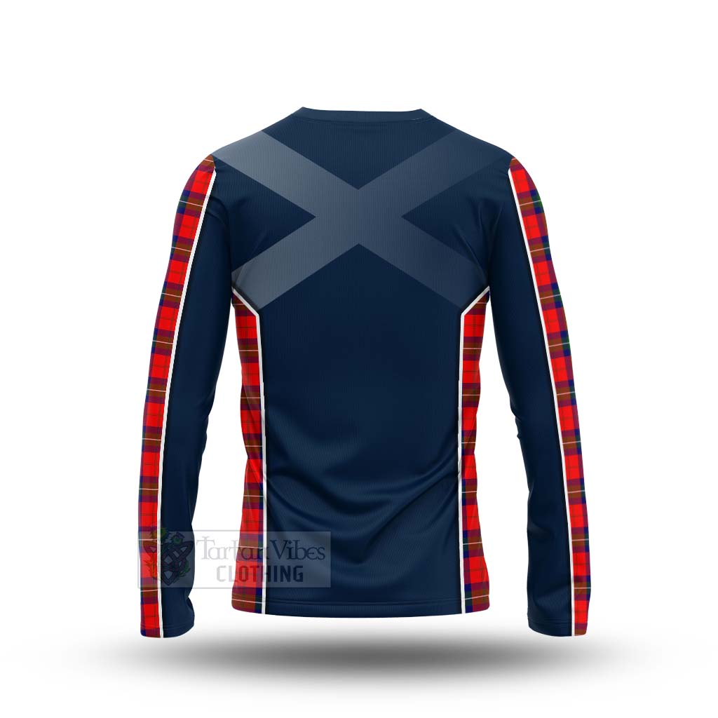 Tartan Vibes Clothing Ruthven Tartan Long Sleeve T-Shirt with Family Crest and Scottish Thistle Vibes Sport Style