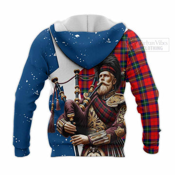 Ruthven Tartan Knitted Hoodie with Family Crest Scottish Bagpiper Vibes