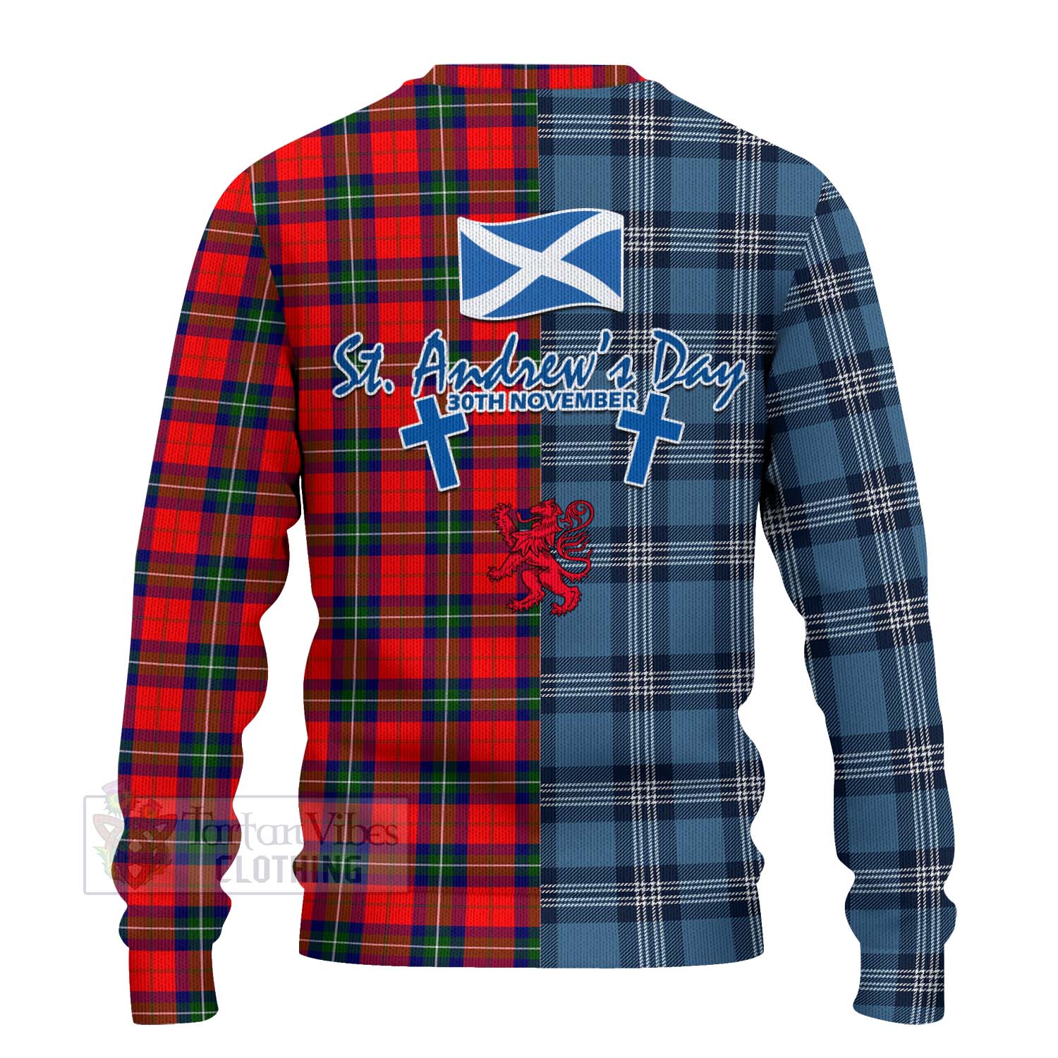 Tartan Vibes Clothing Ruthven Tartan Knitted Sweater Happy St. Andrew's Day Half Tartan Style