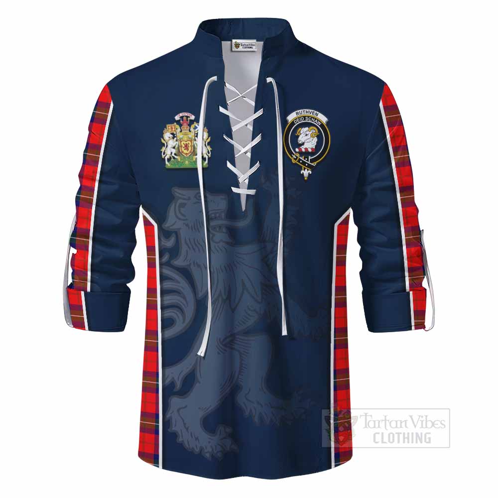 Tartan Vibes Clothing Ruthven Tartan Ghillie Kilt Shirt with Family Crest and Lion Rampant Vibes Sport Style