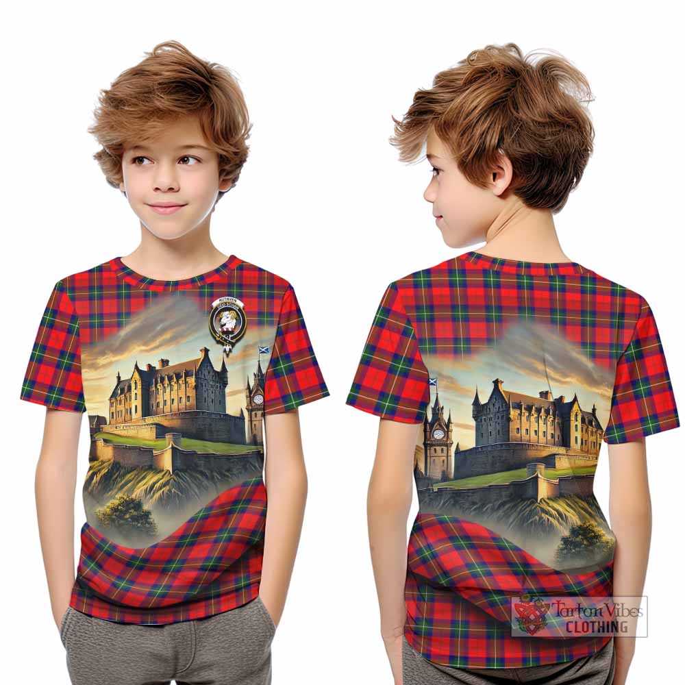 Ruthven Tartan Family Crest Kid T-Shirt with Scottish Ancient Castle Style - Tartan Vibes Clothing
