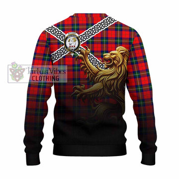 Ruthven Crest Tartan Knitted Sweater with Golden Lion Emblem Celtic Style - Tartan Vibes Clothing