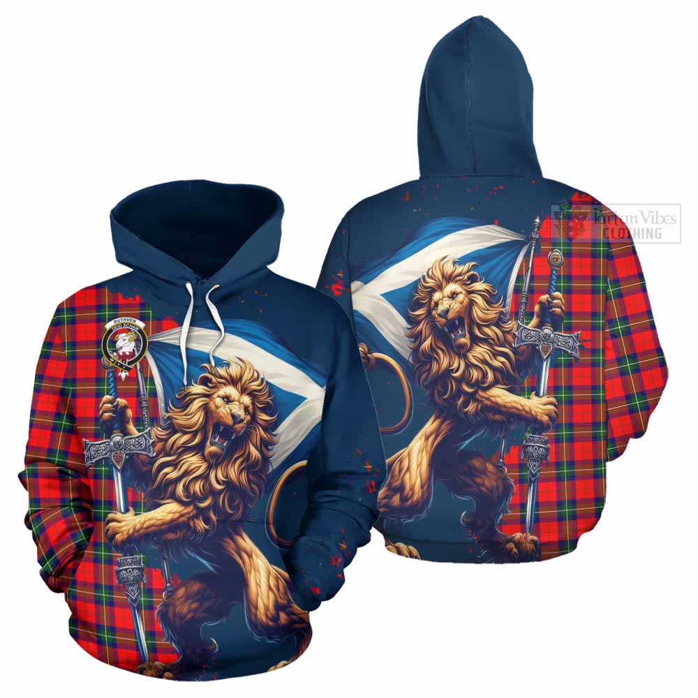 Tartan Vibes Clothing Ruthven Tartan Family Crest Hoodie with Scottish Majestic Lion