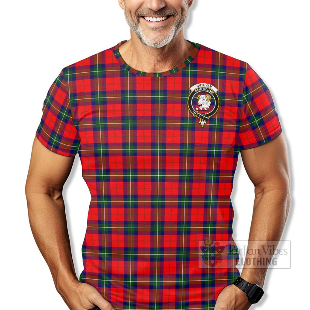 Tartan Vibes Clothing Ruthven Tartan T-Shirt with Family Crest Celtic Skull Style