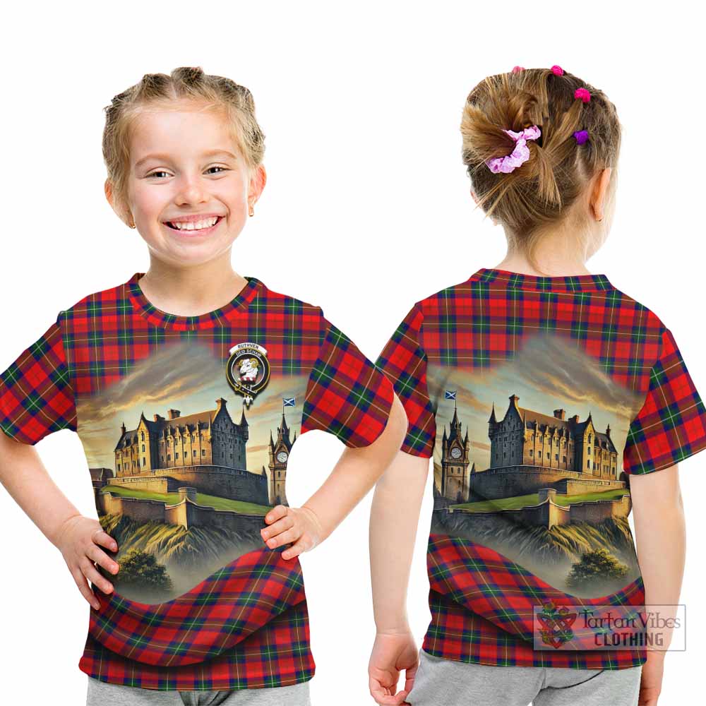 Ruthven Tartan Family Crest Kid T-Shirt with Scottish Ancient Castle Style - Tartan Vibes Clothing