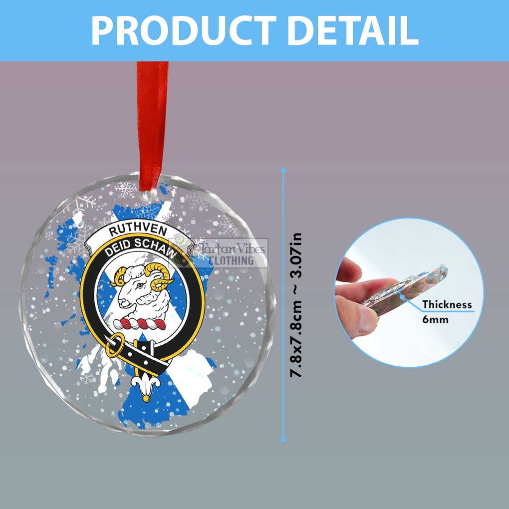 Ruthven Clan Crest Christmas Glass Ornament with Scotland Map - 2D-tartanvibesclothing