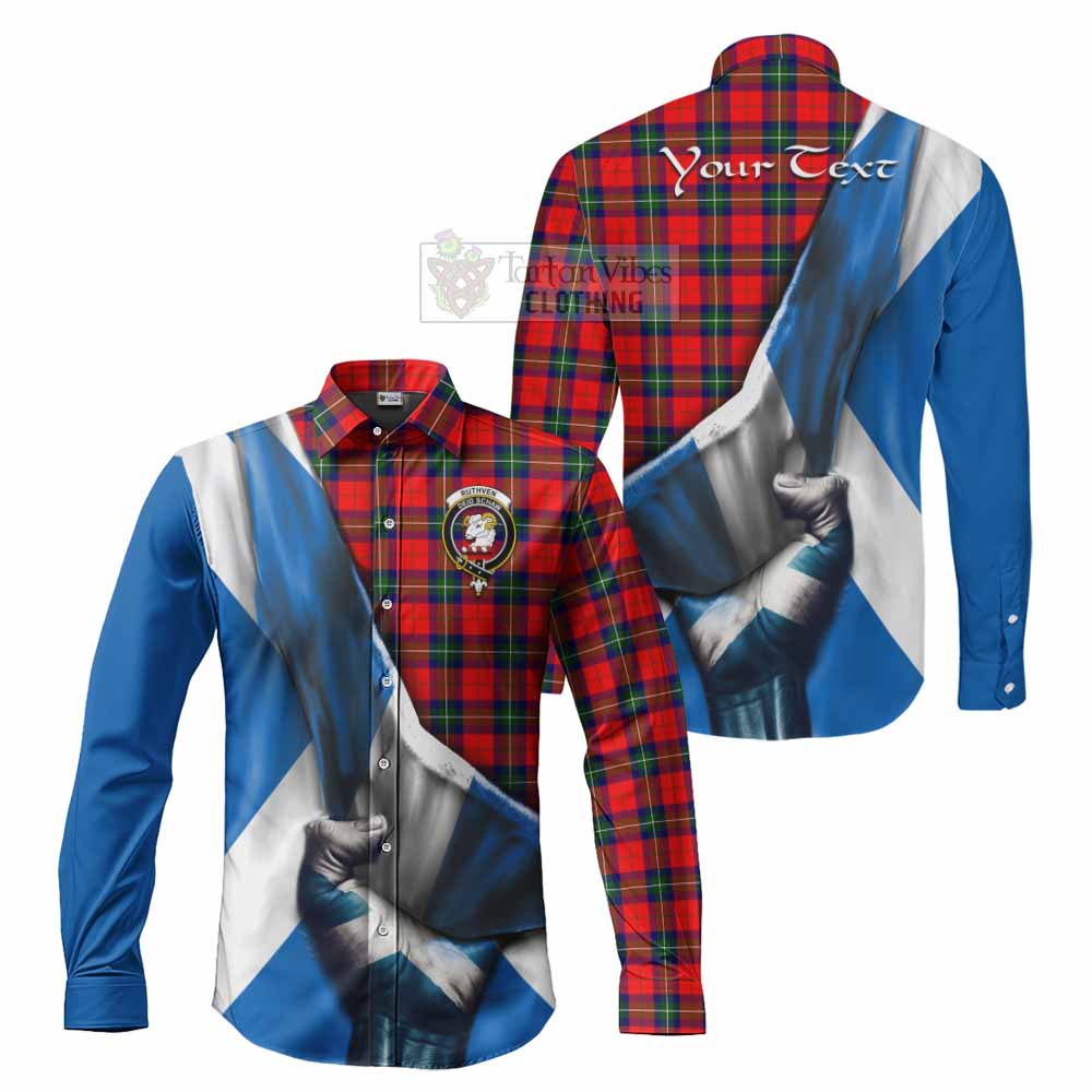 Tartan Vibes Clothing Ruthven Tartan Long Sleeve Button Shirt with Family Crest Scotland Patriotic Style