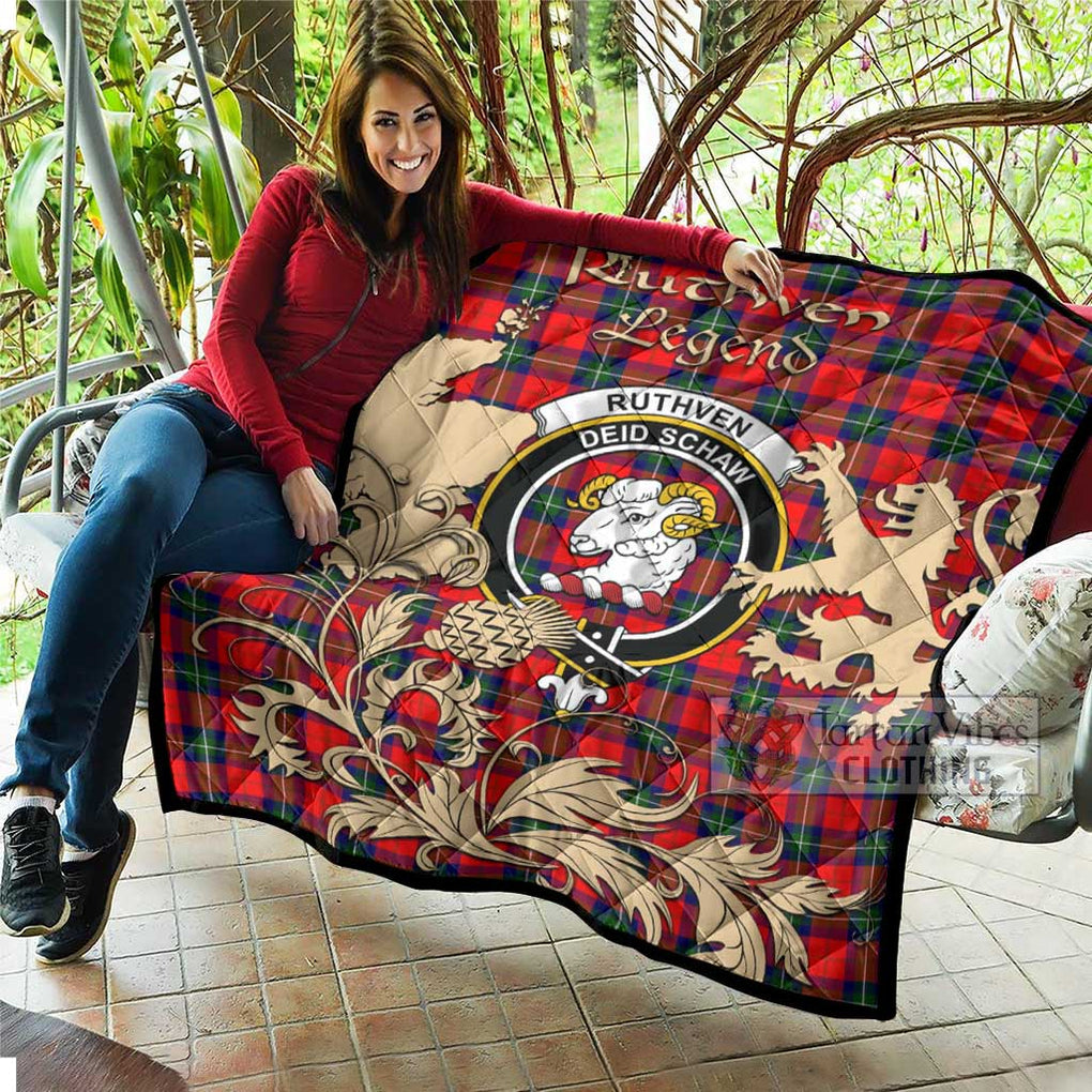 Tartan Vibes Clothing Ruthven Tartan Quilt with Family Crest and Scottish Symbol Style