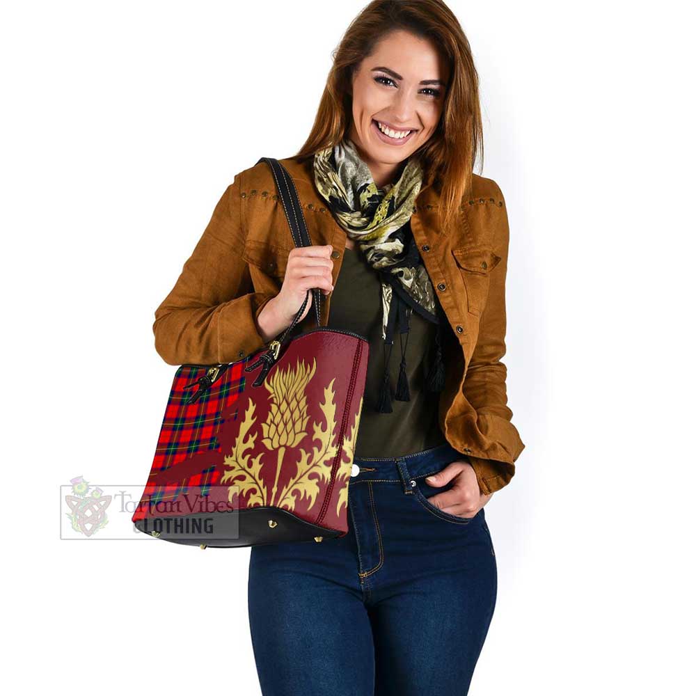Ruthven Tartan Leather Tote Bag Gold Thistle Style - Tartan Vibes Clothing