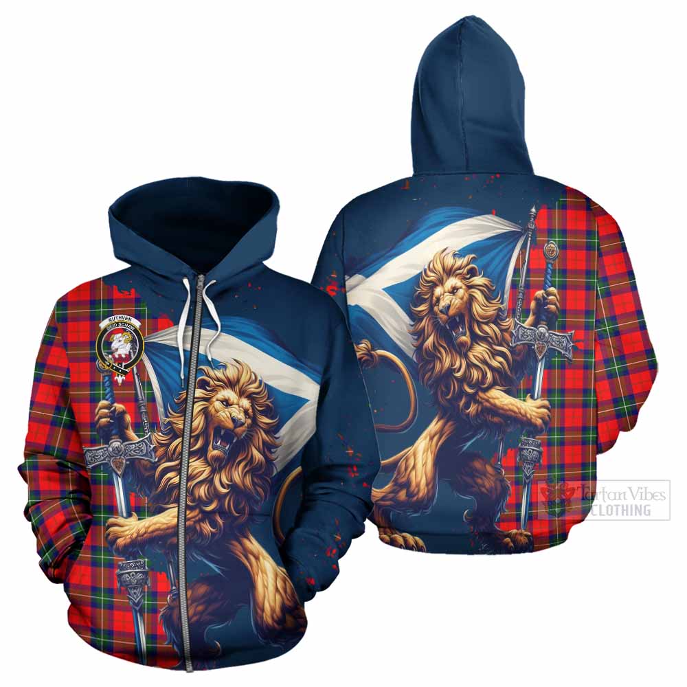 Tartan Vibes Clothing Ruthven Tartan Family Crest Hoodie with Scottish Majestic Lion