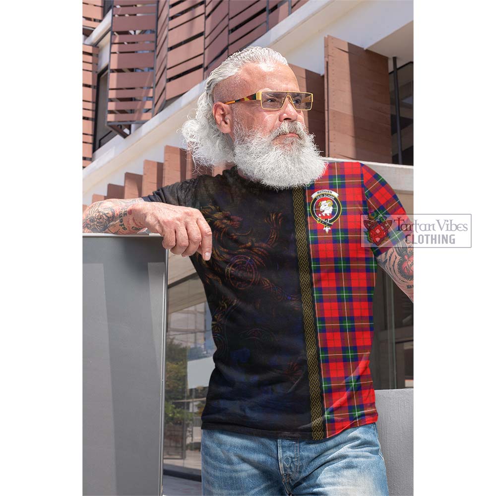 Ruthven Tartan Family Crest Cotton T-shirt Alba Gu Brath Be Brave Lion Ancient Style - Tartan Vibes Clothing