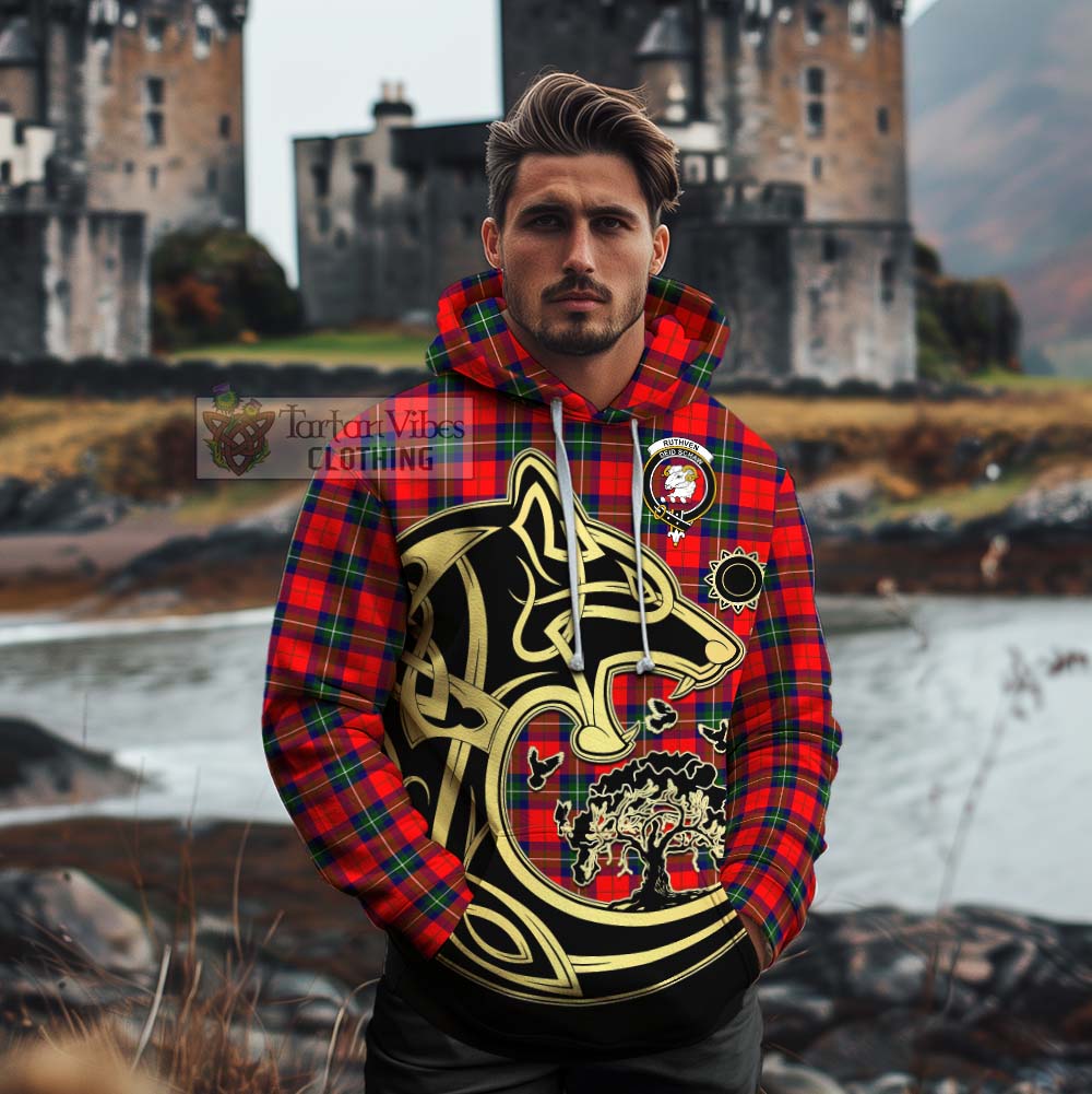 Ruthven Tartan Cotton Hoodie with Family Crest Celtic Wolf Style - Tartan Vibes Clothing