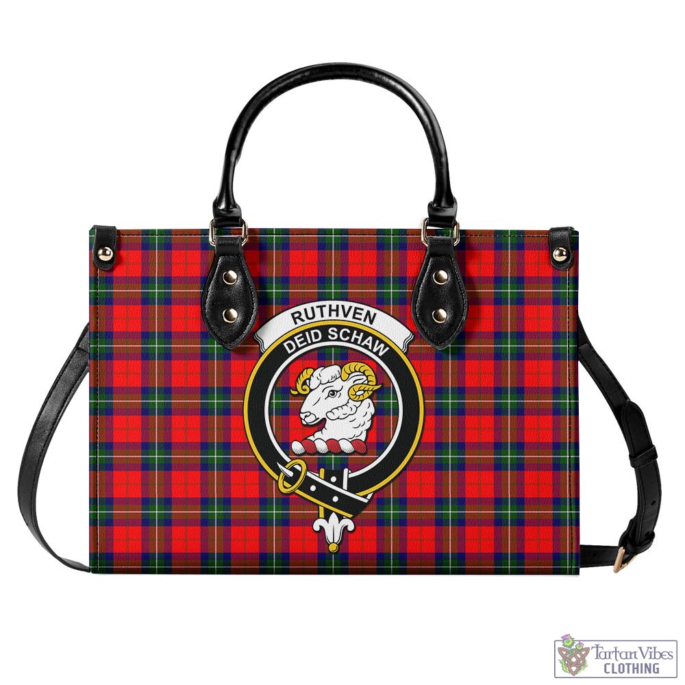 Tartan Vibes Clothing Ruthven Modern Tartan Luxury Leather Handbags with Family Crest