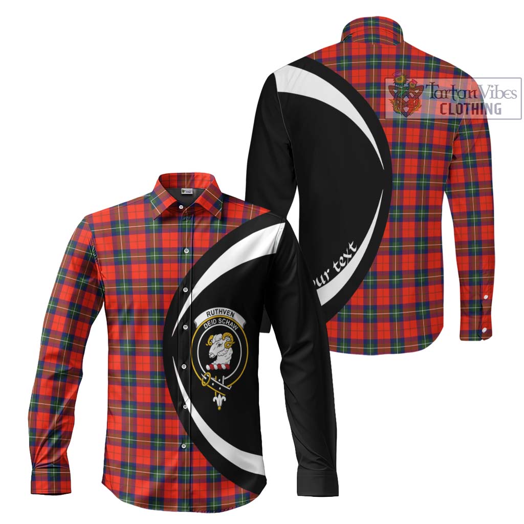 Ruthven Tartan Long Sleeve Button Up with Family Crest Circle Style Men's Shirt S - Tartan Vibes Clothing