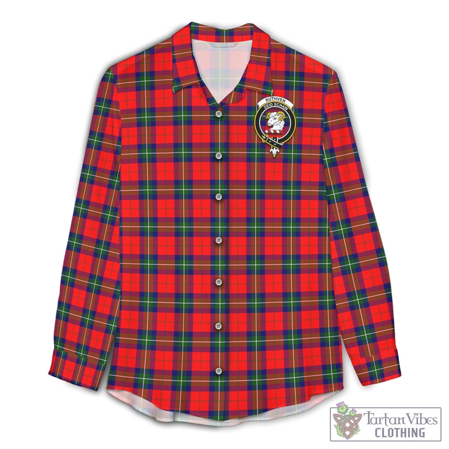 Tartan Vibes Clothing Ruthven Modern Tartan Womens Casual Shirt with Family Crest