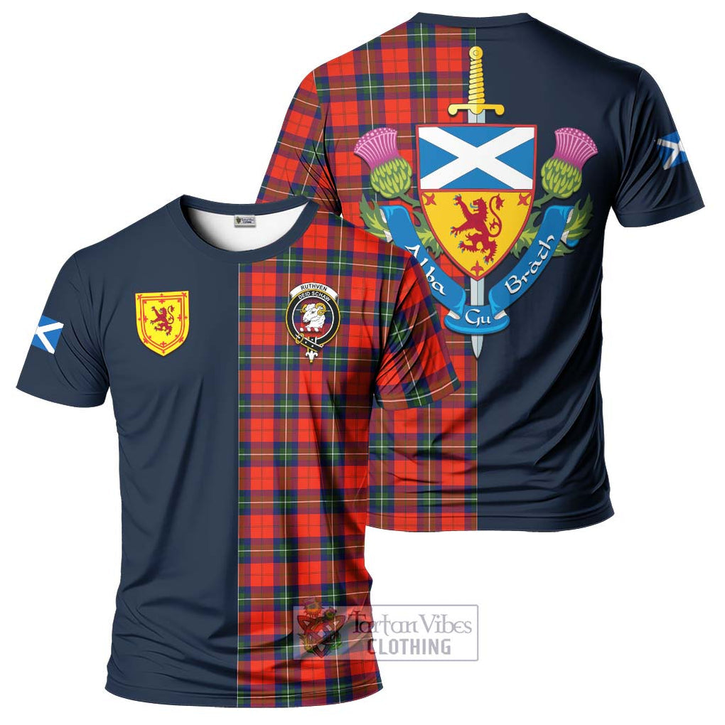 Tartan Vibes Clothing Ruthven Modern Tartan T-Shirt Alba with Scottish Lion Royal Arm Half Style