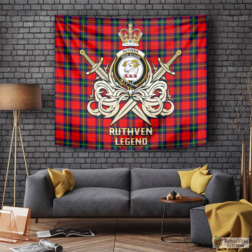 Ruthven Tartan Tapestry with Clan Crest and the Golden Sword of Courageous Legacy