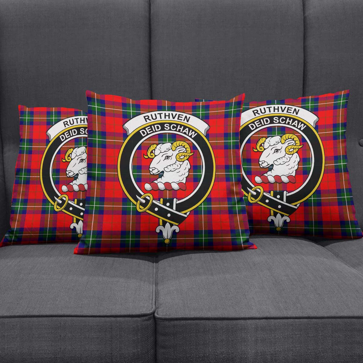 Ruthven Modern Tartan Pillow Cover with Family Crest Square Pillow Cover - Tartanvibesclothing