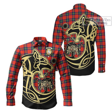 Ruthven Tartan Long Sleeve Button Shirt with Family Crest Celtic Wolf Style