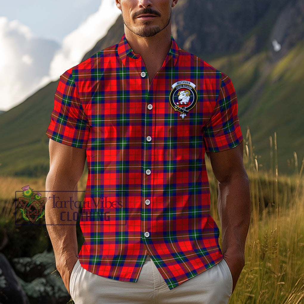 Ruthven Tartan Cotton Hawaiian Shirt with Family Crest Adult - Tartan Vibes Clothing