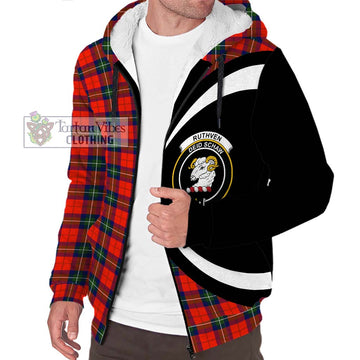 Ruthven Modern Tartan Sherpa Hoodie with Family Crest Circle Style