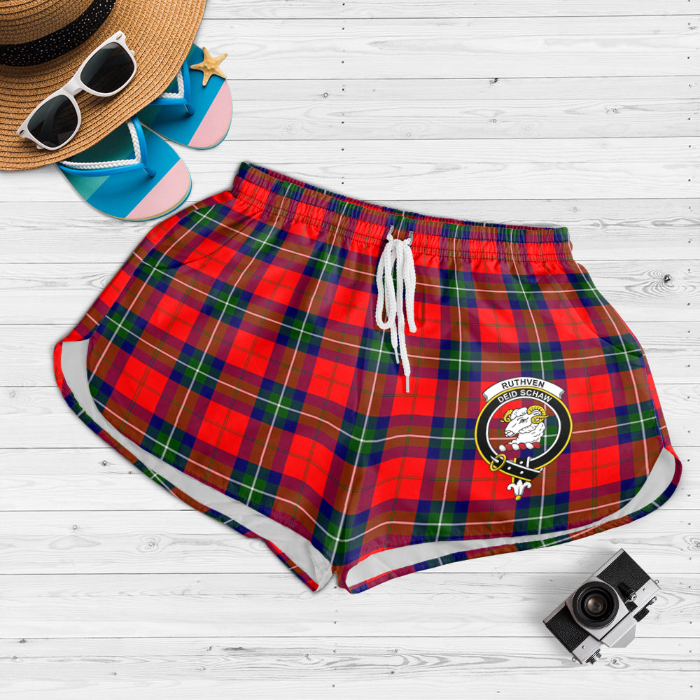 ruthven-modern-tartan-womens-shorts-with-family-crest