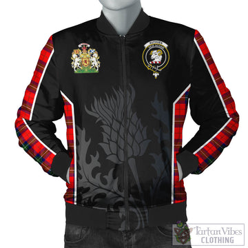 Ruthven Tartan Bomber Jacket with Family Crest and Scottish Thistle Vibes Sport Style Unisex Black - Tartan Vibes Clothing