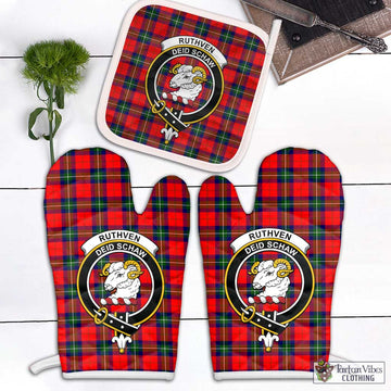 Ruthven Tartan Combo Oven Mitt & Pot-Holder with Family Crest White - Tartan Vibes Clothing