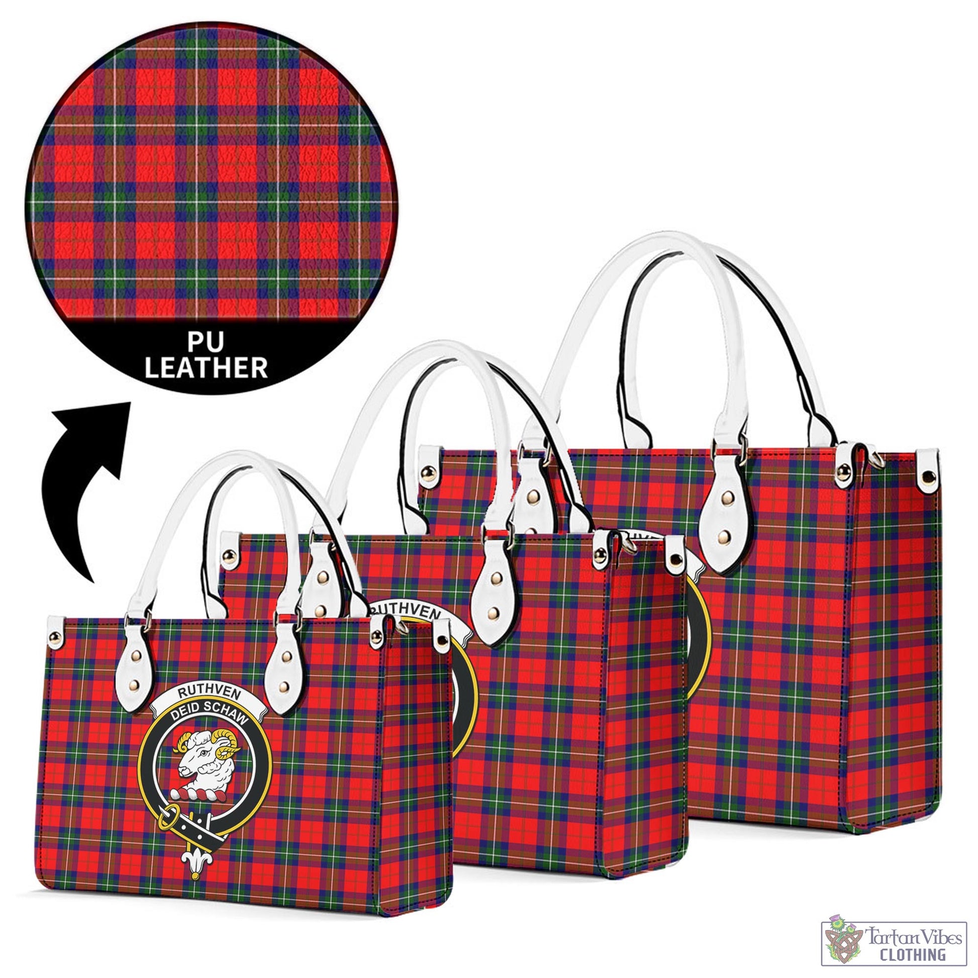 Tartan Vibes Clothing Ruthven Modern Tartan Luxury Leather Handbags with Family Crest