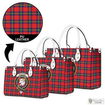 Ruthven Tartan Luxury Leather Handbags with Family Crest