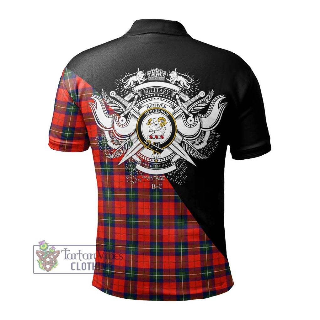Ruthven Tartan Polo Shirt with Family Crest and Military Logo Style - Tartan Vibes Clothing