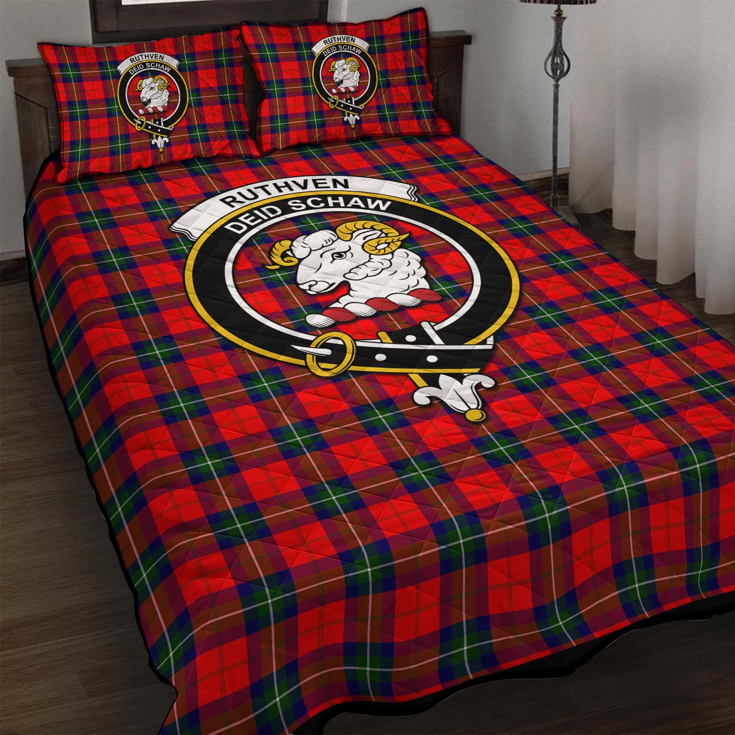 Ruthven Tartan Quilt Bed Set with Family Crest - Tartan Vibes Clothing